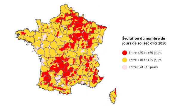 Évolution du nombre de jours de sol sec d’ici 2050