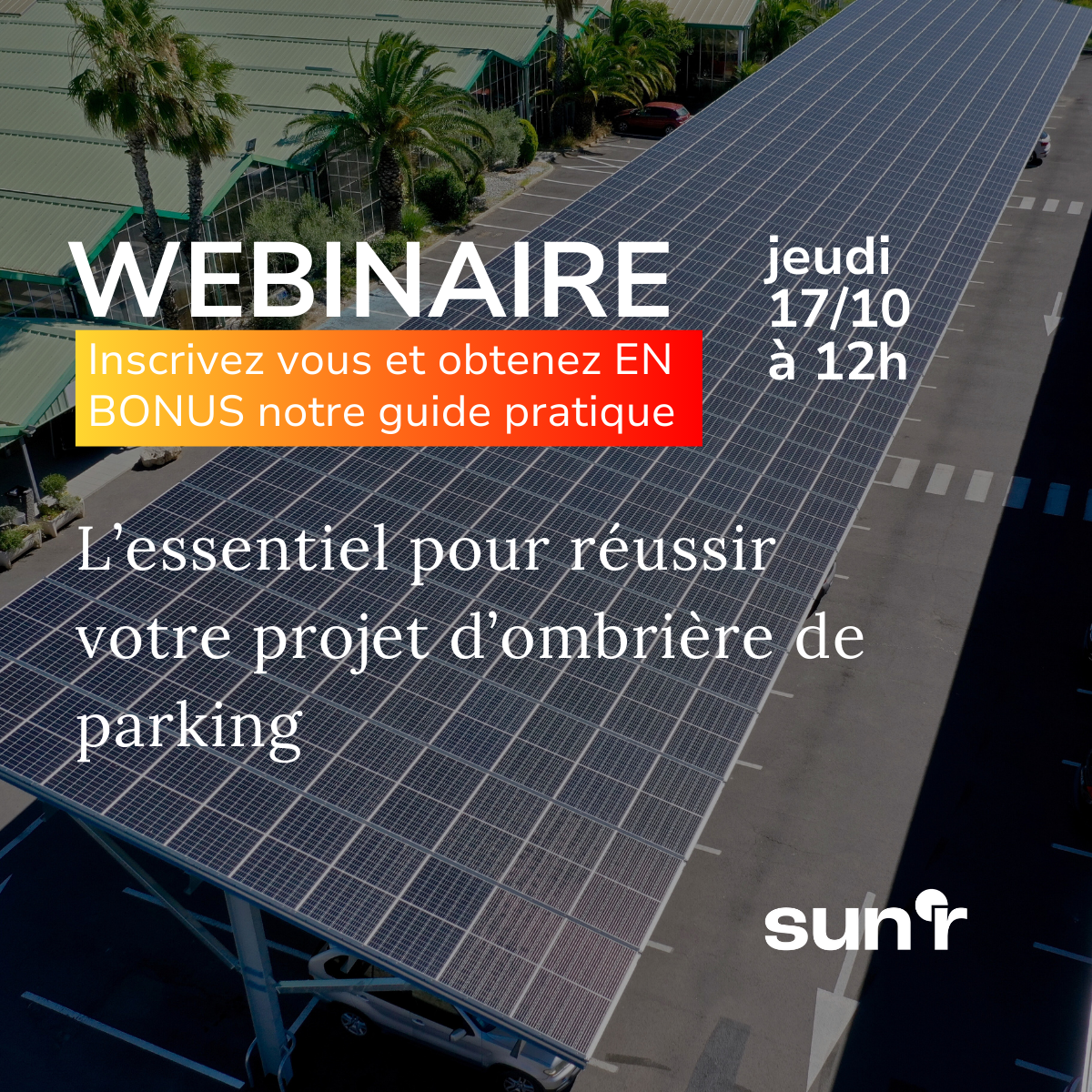 Visuel avec ombrière de parking mis en avant du webinaire le 17 oct